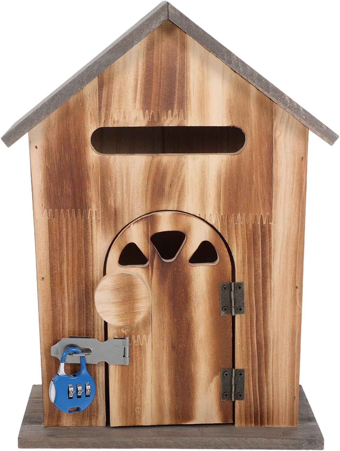 Locking Wall-Mount Mailbox: Wood House Shaped Vintage Metal Mailbox - Farmhouse Drop Box with Lock for Suggestion Box for Home Office Outdoor Door