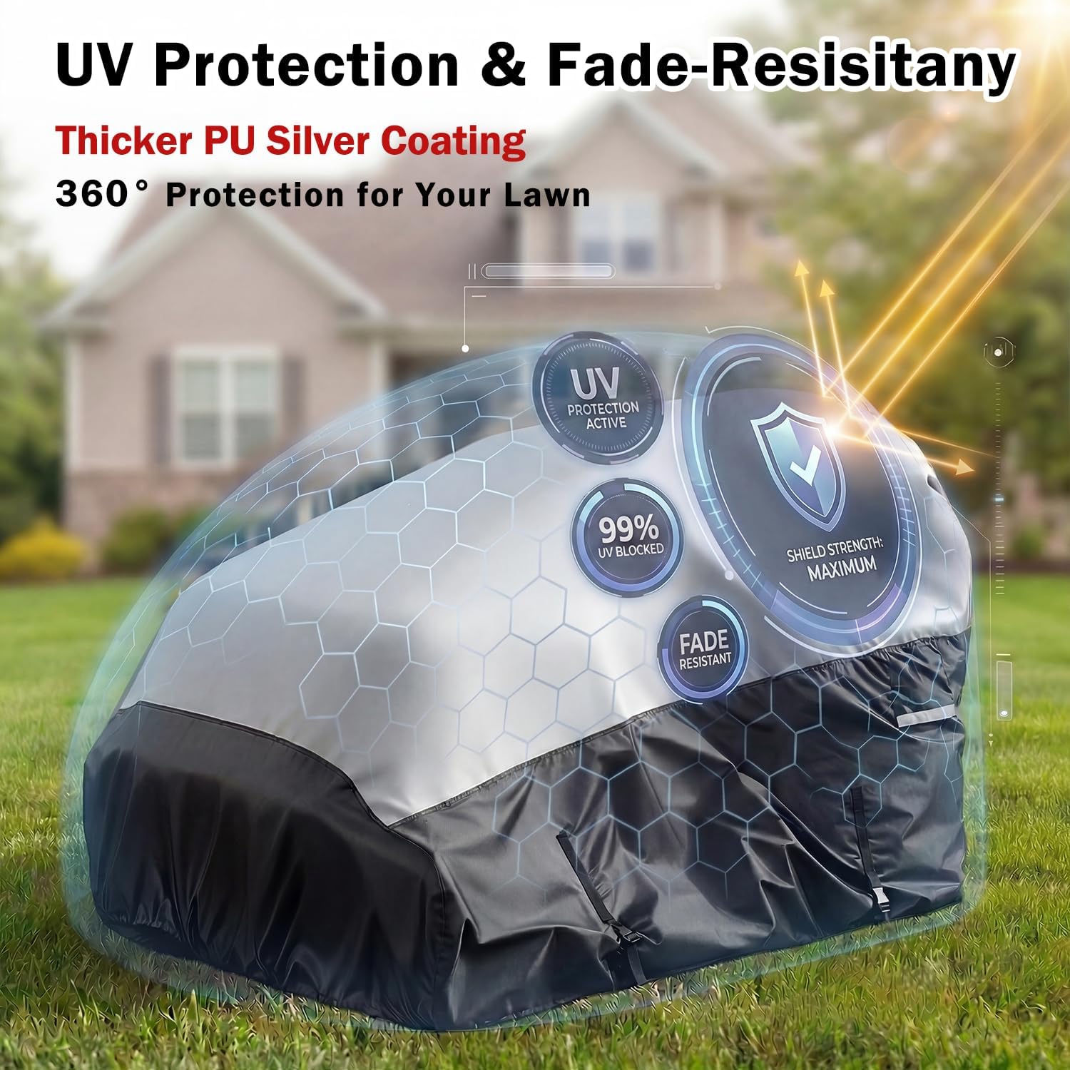 600D Heavy Duty Zero Turn Mower Cover, Waterproof Lawn Mower Cover with PU Coating & Air Vents, Reflective Strips, Storage Bag for Outdoor, 79" L x 46" W x 55" H, Black & Gray
