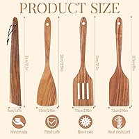 Vista 2 de 4 espátulas de madera, juego de espátulas antiadherentes de madera Nanmu resistentes al calor, cucharas de cocina de madera colgables, agarre cómodo
