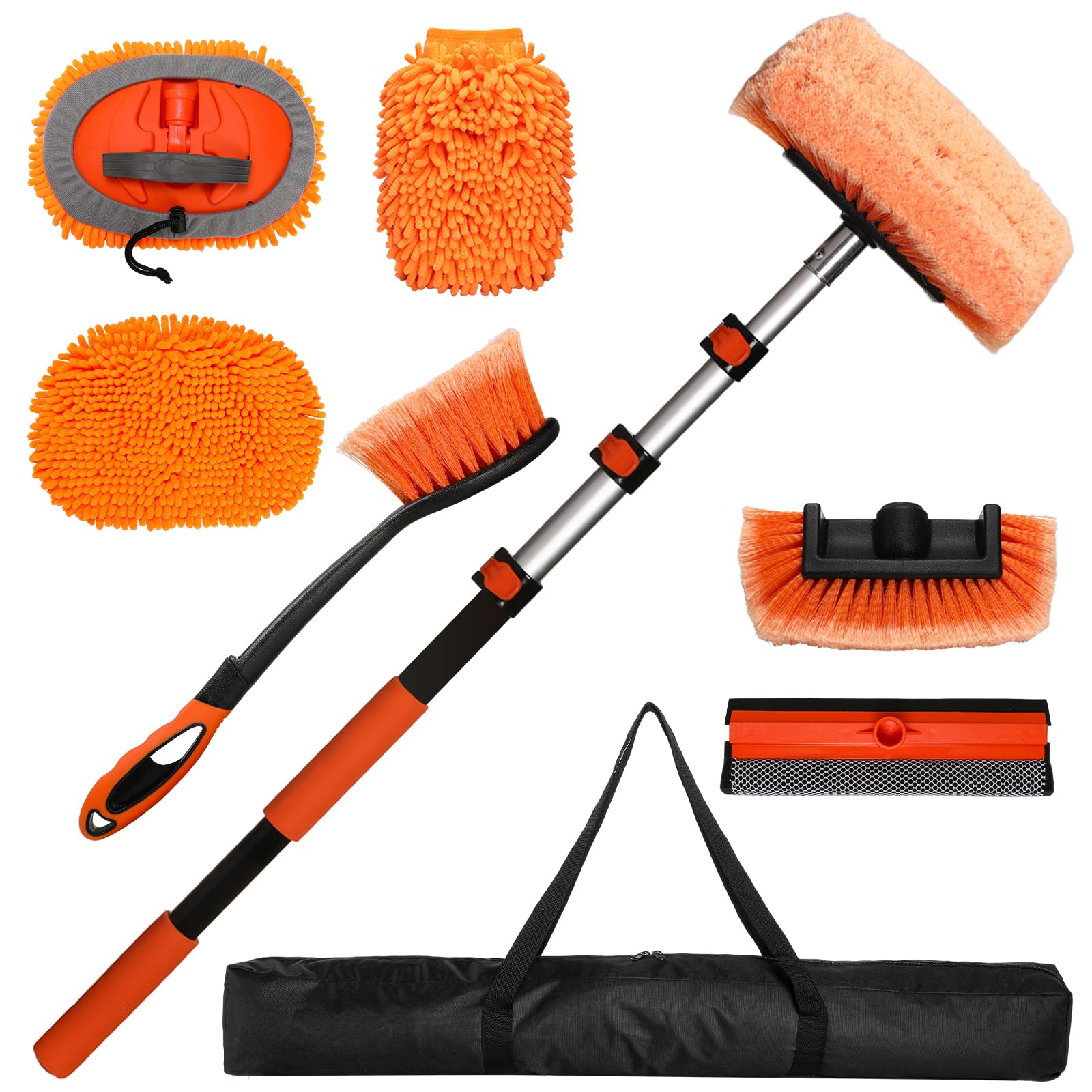 Kit de lavado de camión con mango largo, barra de extensión de 12 pies con cepillo de lavado de coche, fregona y escobilla de ventana, kit de limpieza exterior para RV, camión grande y coche