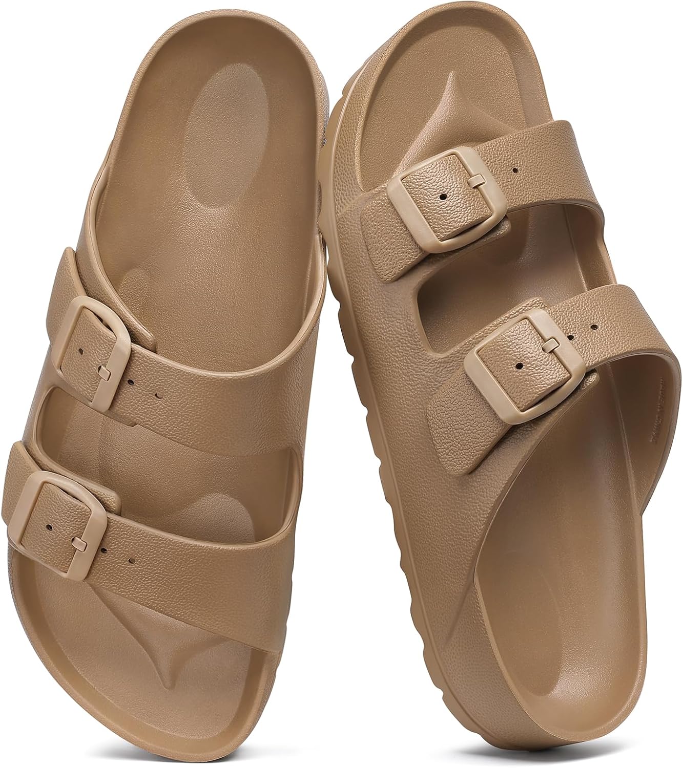 shevalues Women's Comfort Sandals with Medium Arch Support Double Buckle Adjustable EVA Slides for Summer Beach