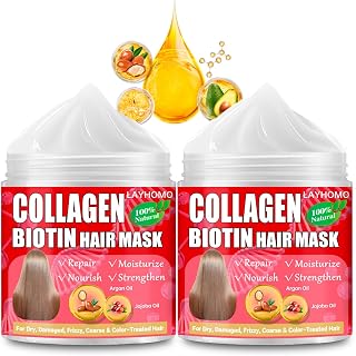 Layhomo Collagen Biotin Mask for Dry Damaged‑Looking Hair, Moisturizing Conditioner with Argan & Jojoba Oils 2pack