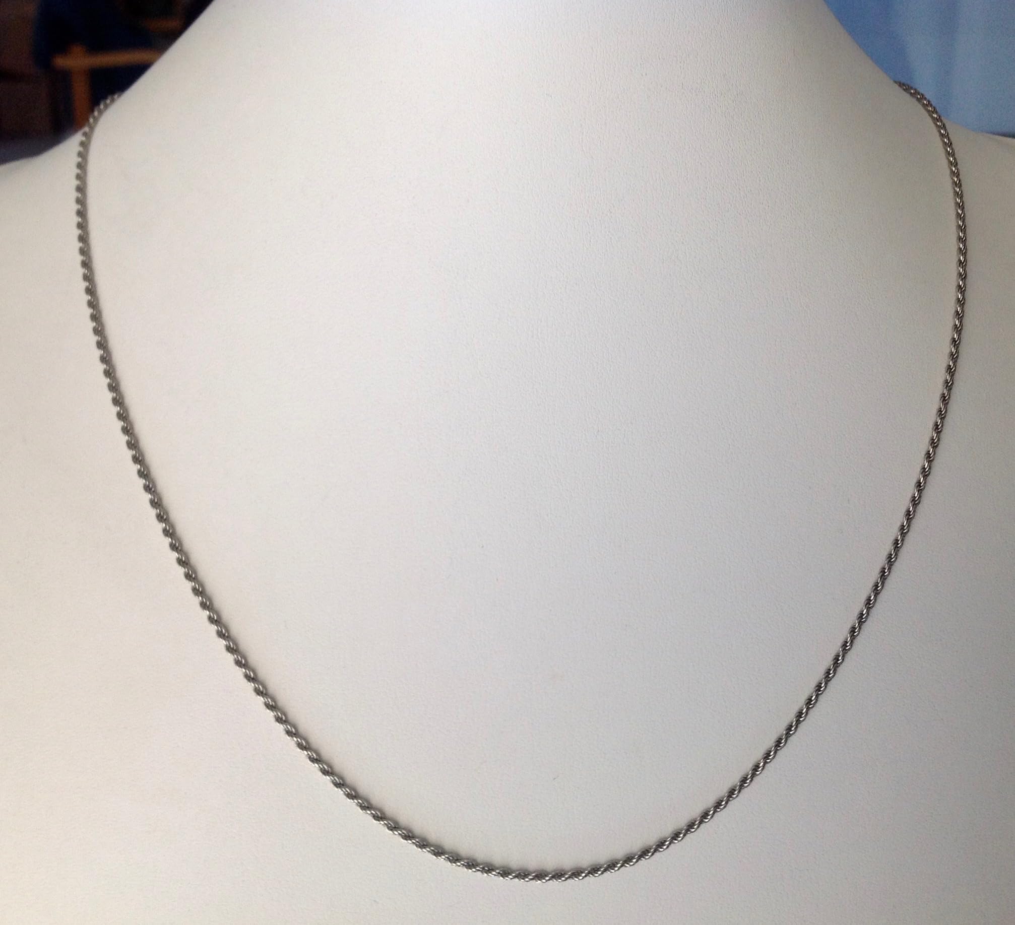 I G J CATENINA MAGLIA A CORDA IN ARGENTO 925 - PLACCATA PALLADIO - LUNGHEZZA CM 55-100% MADE IN ITALY