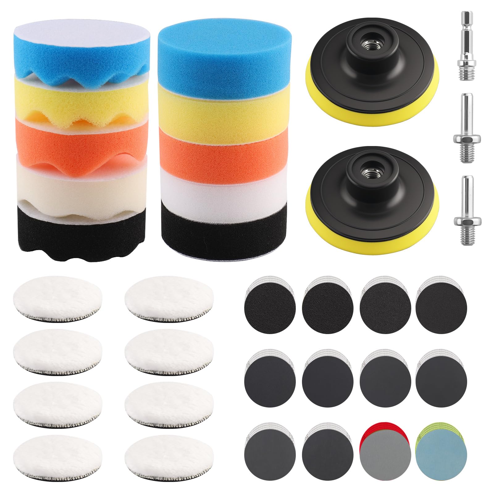 Nasadka polerska do wkrętarki akumulatorowej 80 mm, 83 szt. gąbki polerskie do samochodu, podkładki polerskie, szlifierka kątowa z tarczami szlifierskimi 75 mm, papier ścierny na mokro do