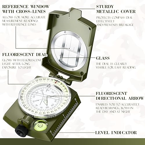 Miniatura 3 de Brújula militar de supervivencia brújula de observación lenta impermeable a prueba de vibraciones senderismo con cordón y bolsa de transporte para