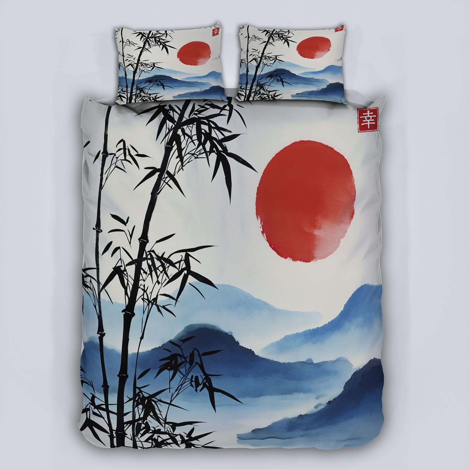 Wendebettwäsche Japan Stil 135x200 4tlg mit 2 Kissenbezug 80x80（3-4）