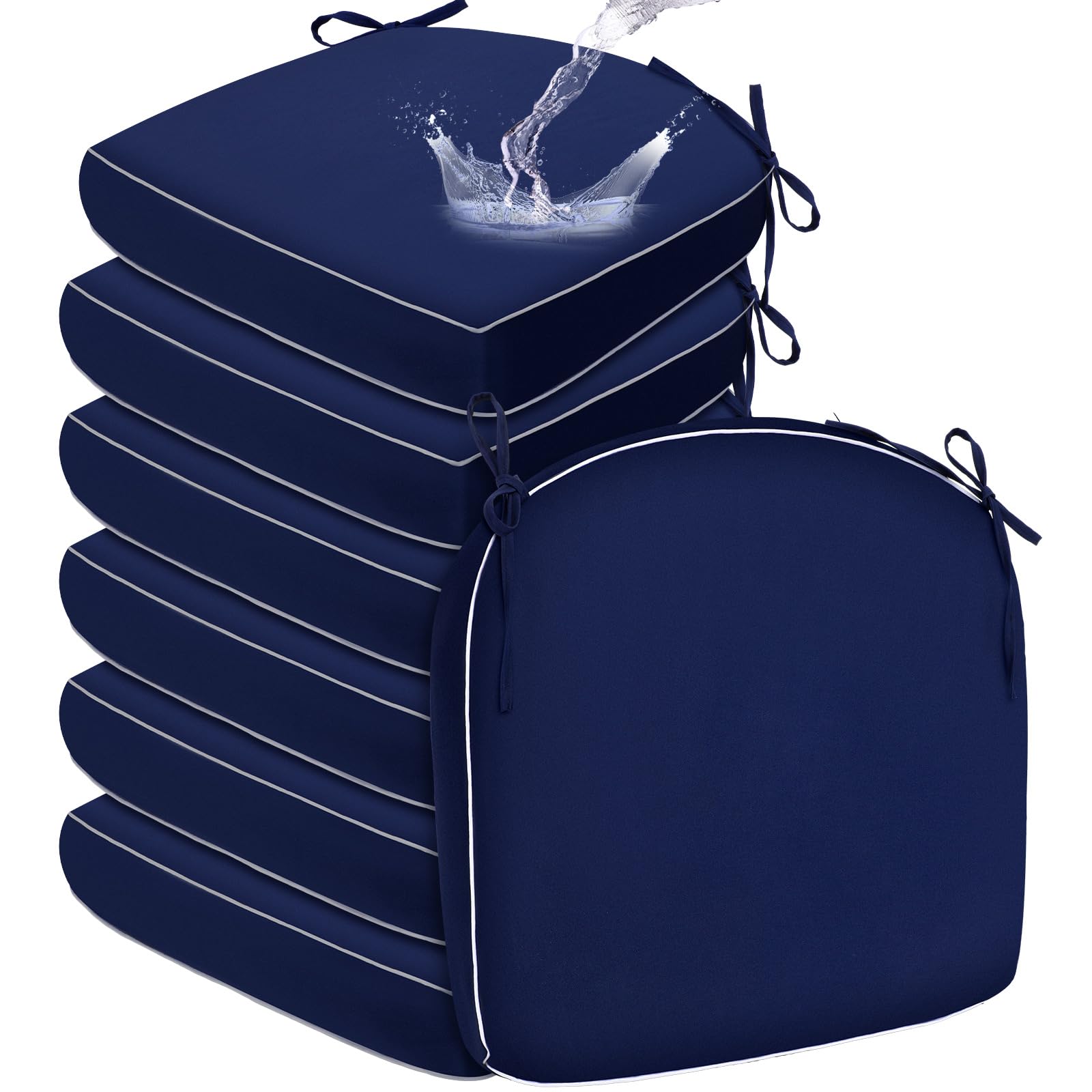 Pickmesh 6 Pcs Outdoor Patio Chair Cushions 19" x 19" Waterproof Seat Cushion with Tie and Handle Square Round Corner Chair Seat Pad TPU Cover for