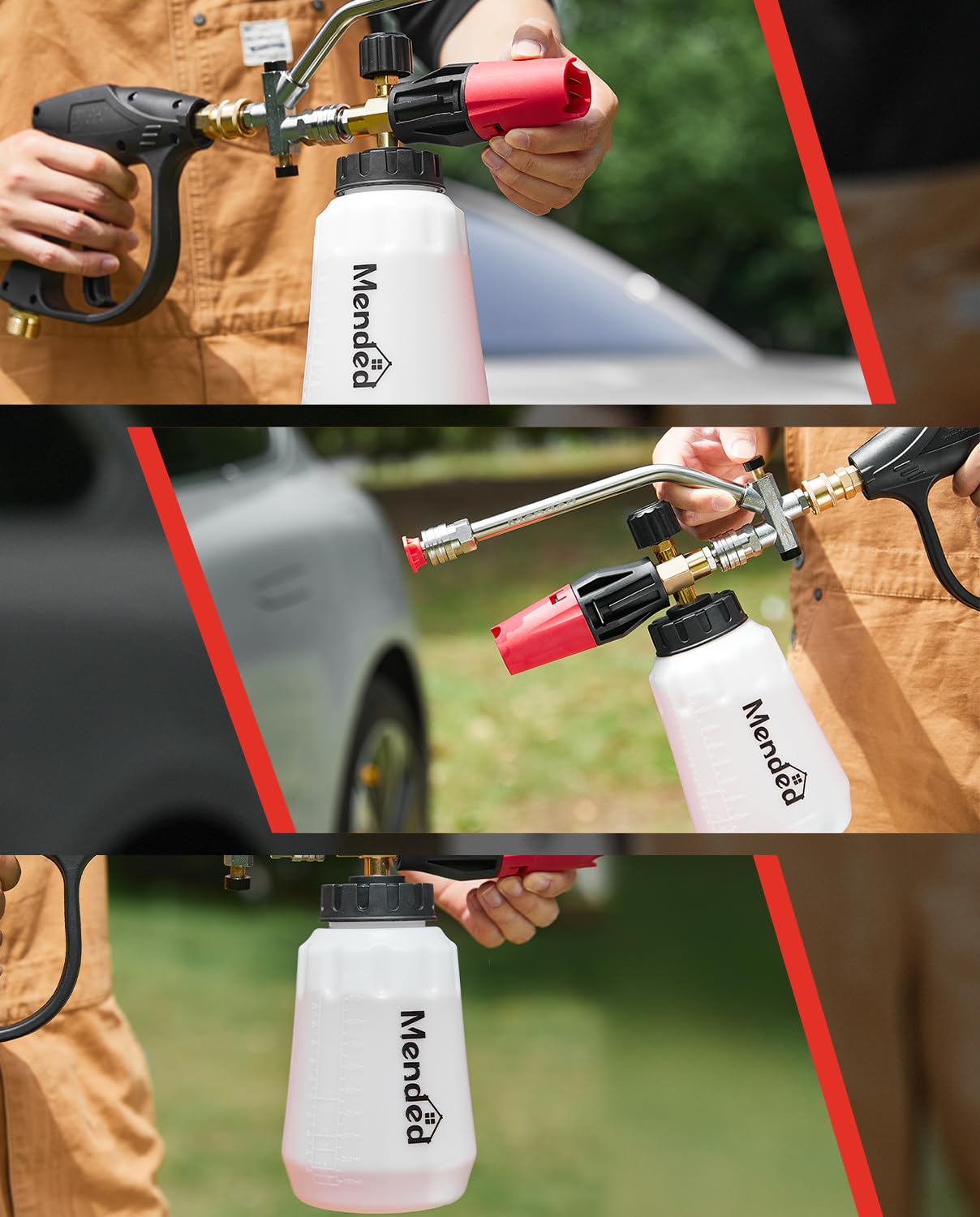 MENDED Cañón de espuma para lavadora a presión: kit de lavado de coche con doble conector, accesorios de lavadora eléctrica, pistola para limpieza, 5 boquillas pulverizadoras de lavadora eléctrica