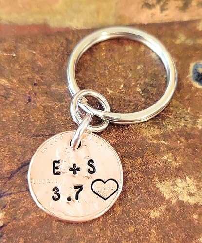 Miniatura 2 de Tucker's Trinkets And Treasures Personalized Anniversary Year Penny Key Chain, Anniversary Date, Name, Initials, Personalized