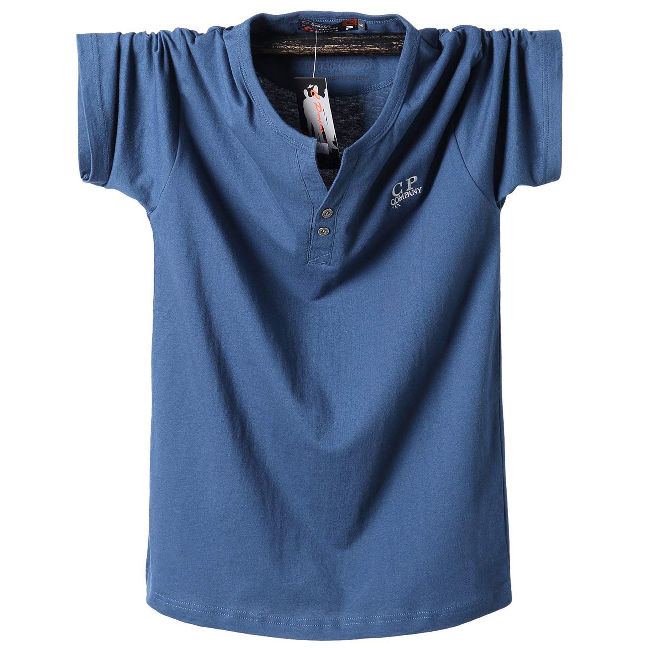 LTHTX Verano de los hombres de talla grande M -8XL camisa de gran tamaño de algodón gordo con cuello en V camiseta de color sólido manga corta