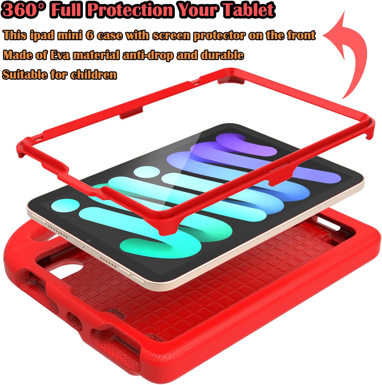 iPad mini 7th/6th Generation Case for Kids (8.3-inch, 2024/2021), Red image 3
