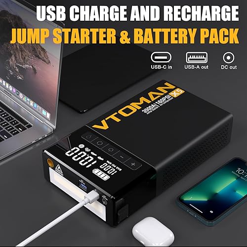 Miniatura 4 de VTOMAN Arrancador de salto X5 con compresor de aire, 3500 A portátil de batería de coche (hasta 9L de gasolina8L motores diésel) con inflador