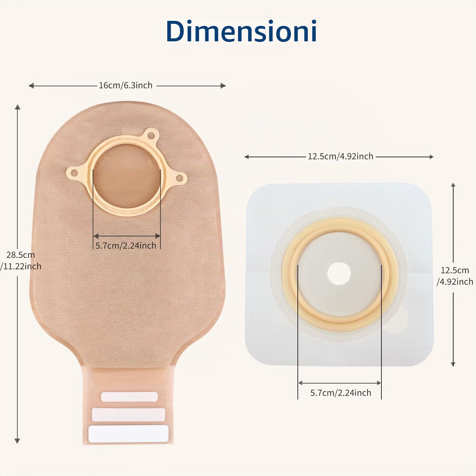 30 pz sacchetti di colostomia sacchetti di drenaggio a due pezzi sacchetto di ostomia per ileostomia e cura della stoma, (20 x sacchetti + 10 x barriere 60 mm max)