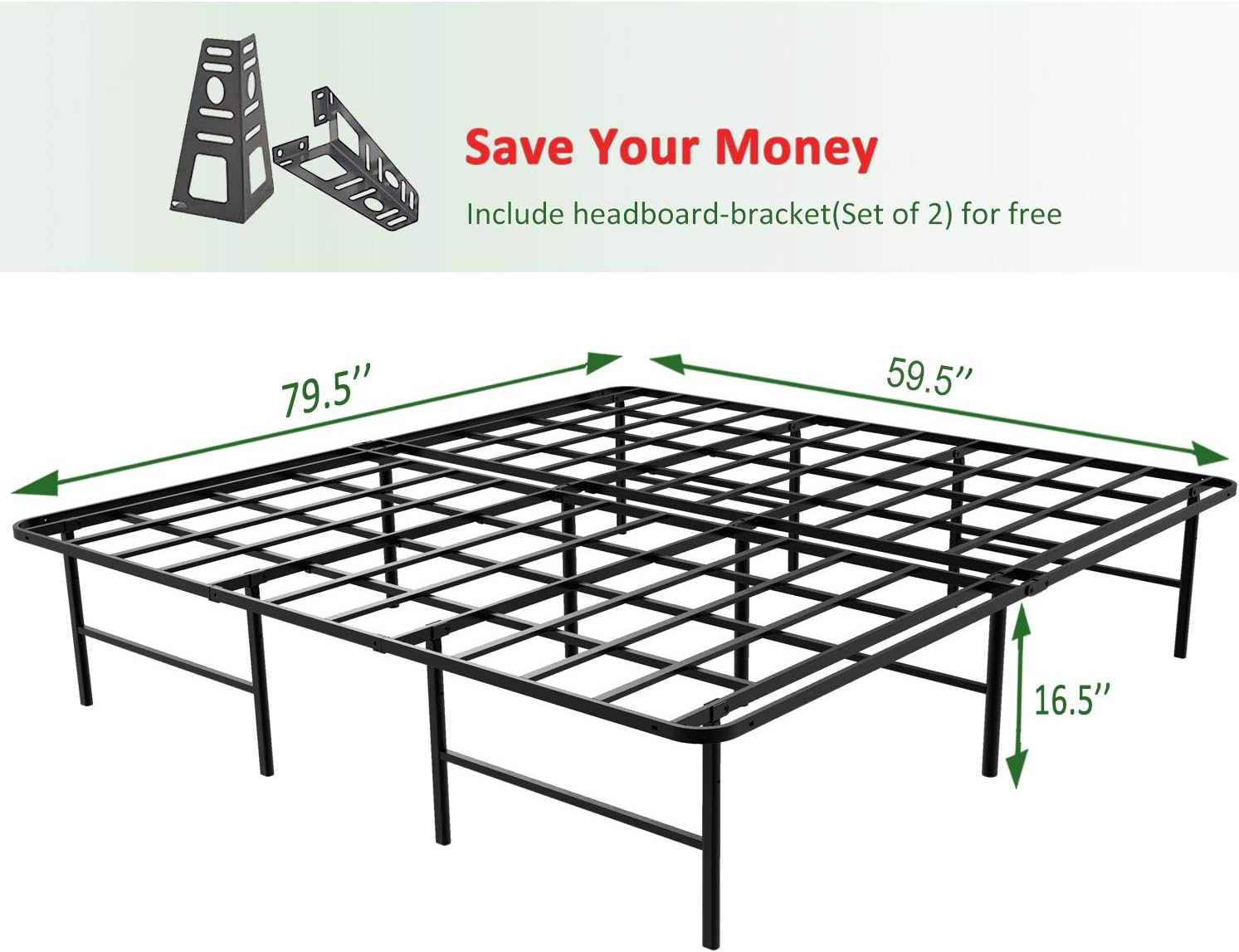 45MinST 16 Inch Platform Bed Frame/2 Brackets Included/Mattress Foundation/3000LBS Heavy Duty/Extremely Easy Assembly/Box Spring Replacement/Quiet Noise-Free, Queen/Cal King(Queen)