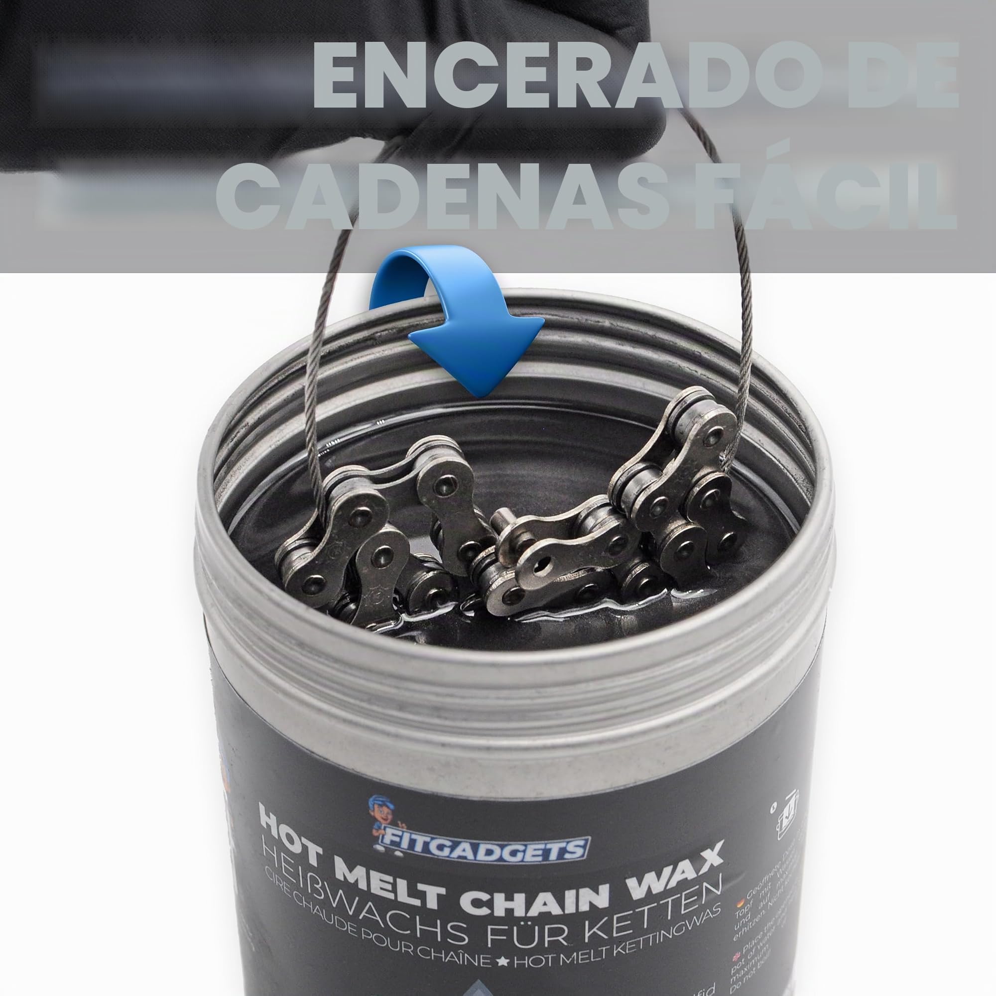 OH3 Fitgadgets - Cera para cadena de bicicleta en lata de cera caliente para calefacción, incluye 3 soportes para cadena, 350 g, cera de derretimiento con grafito y sulfuro de tungsteno, lubricante de