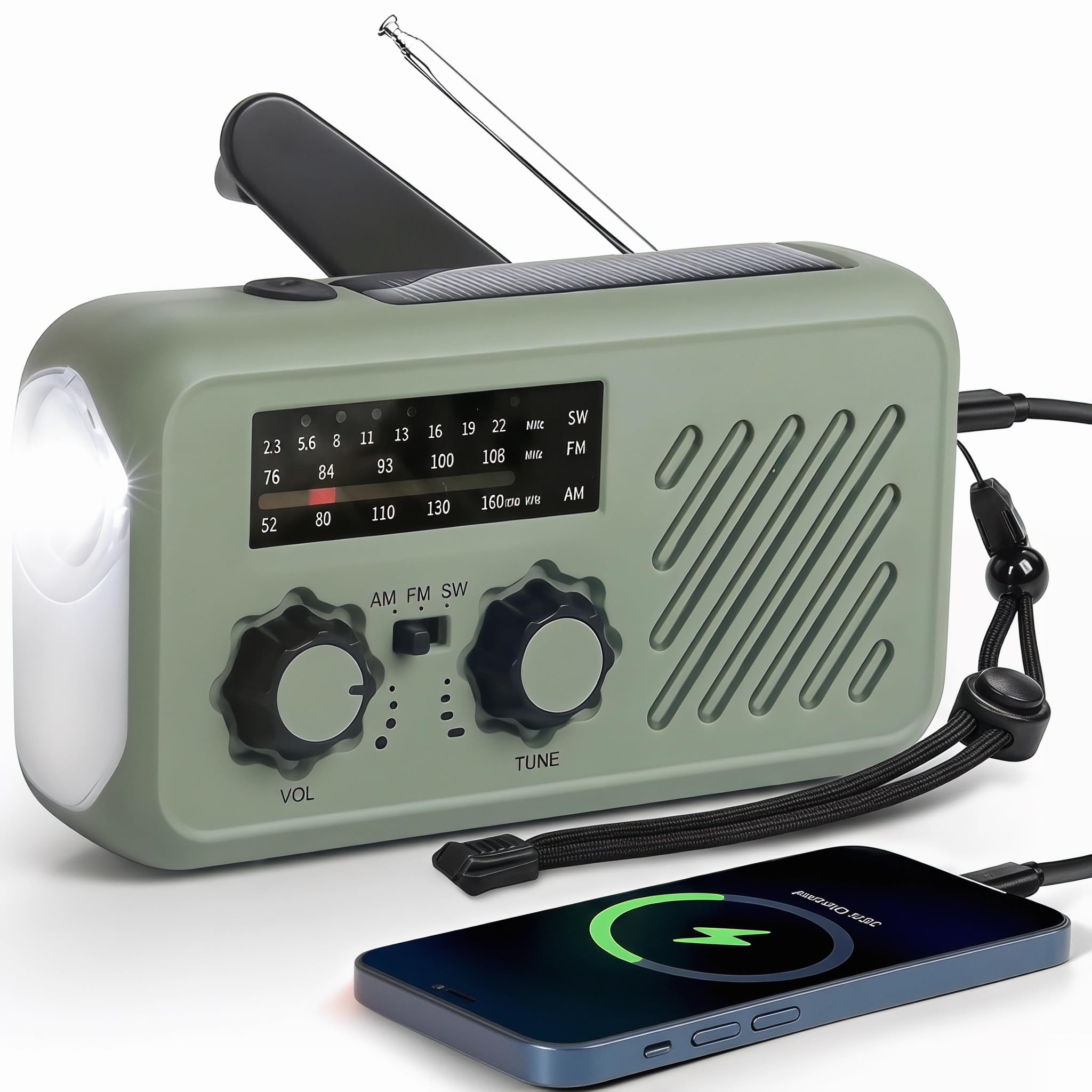 Radio Emergenza a Manovella con Solare & Power Bank 2000mAh, Radio AM/FM con Allarme SOS e Luce Lettura, Radio Dinamo per Blackout Campeggio Auto