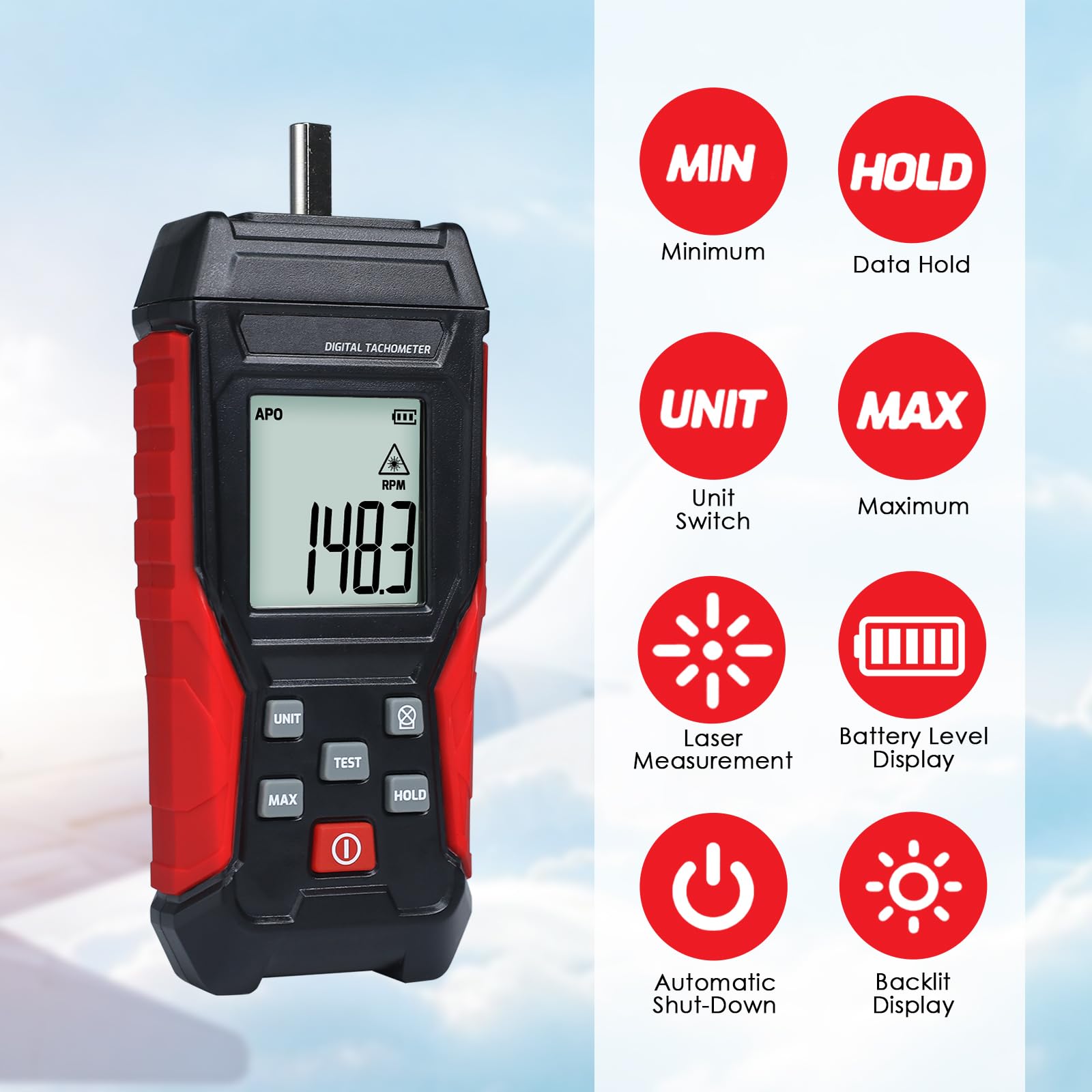 Digital Tachometer - Contact & Non-Contact RPM Meter -2 Digital Tachometer - Contact & Non-Contact RPM Meter -2