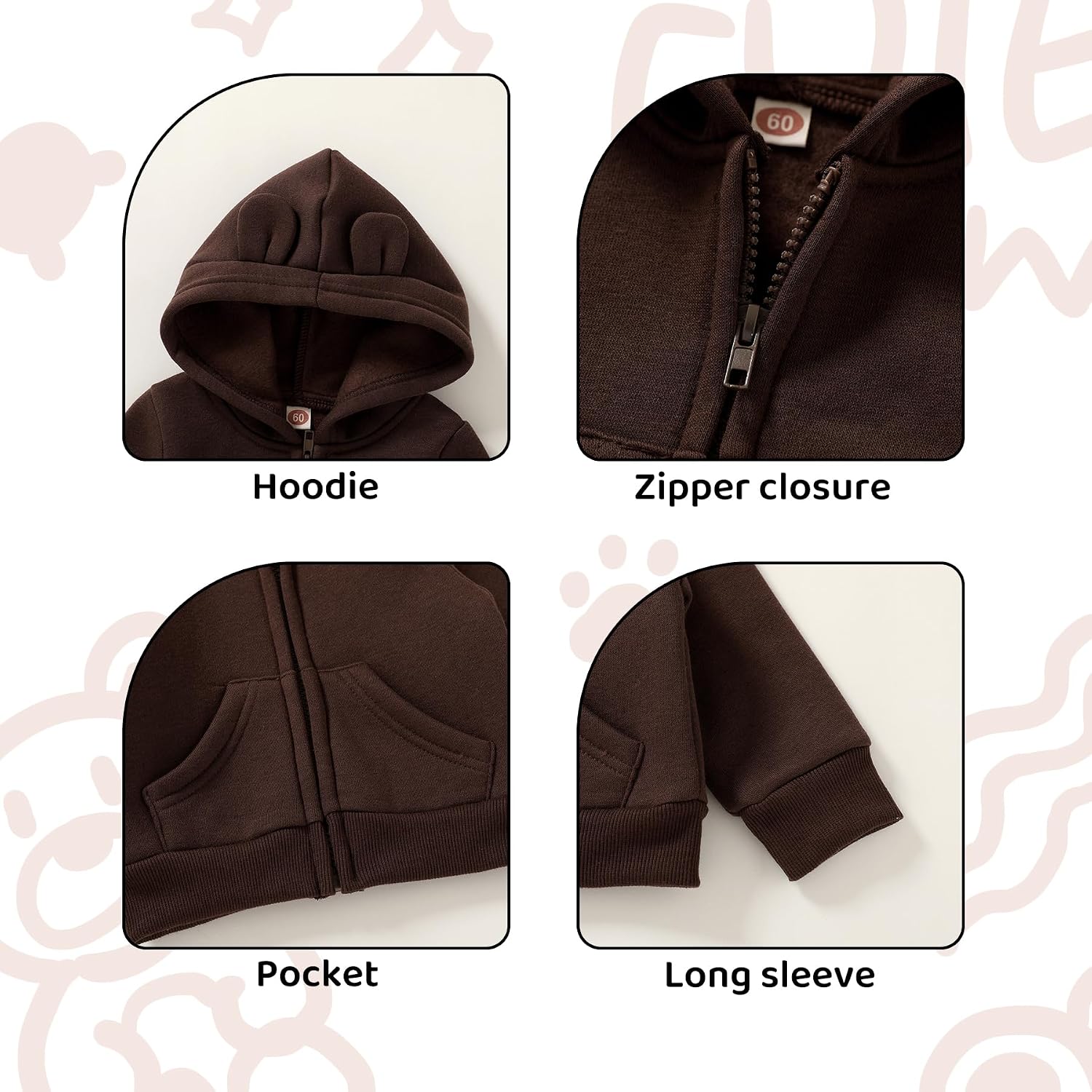 Happy Town Baby Clothes for Girls Boys Clothes Solid Color Zipper Hoodie and Pants Set Infant Fall Winter Outfits
