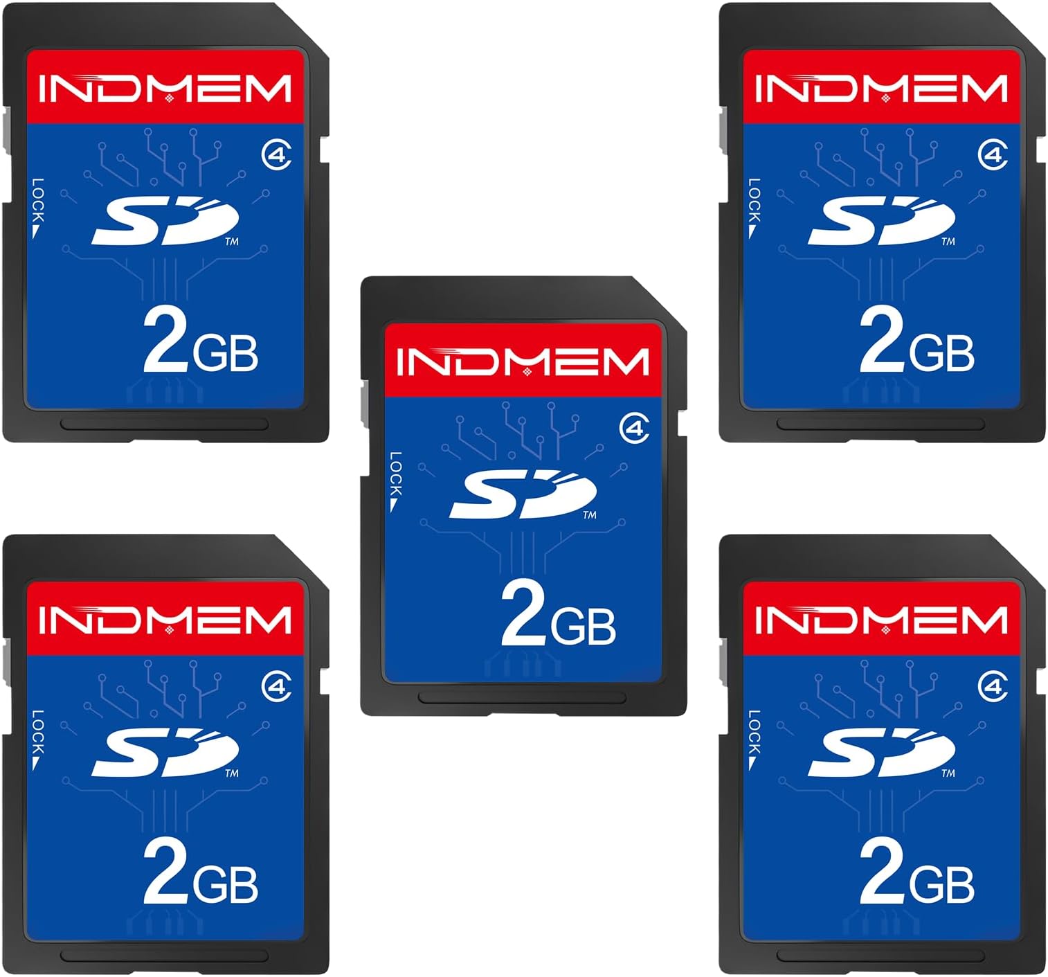 INDMEM 5 Pack SD Card 2GB Class 4 Flash Memory Card 2G SLC Stanard Secure Digital Cards