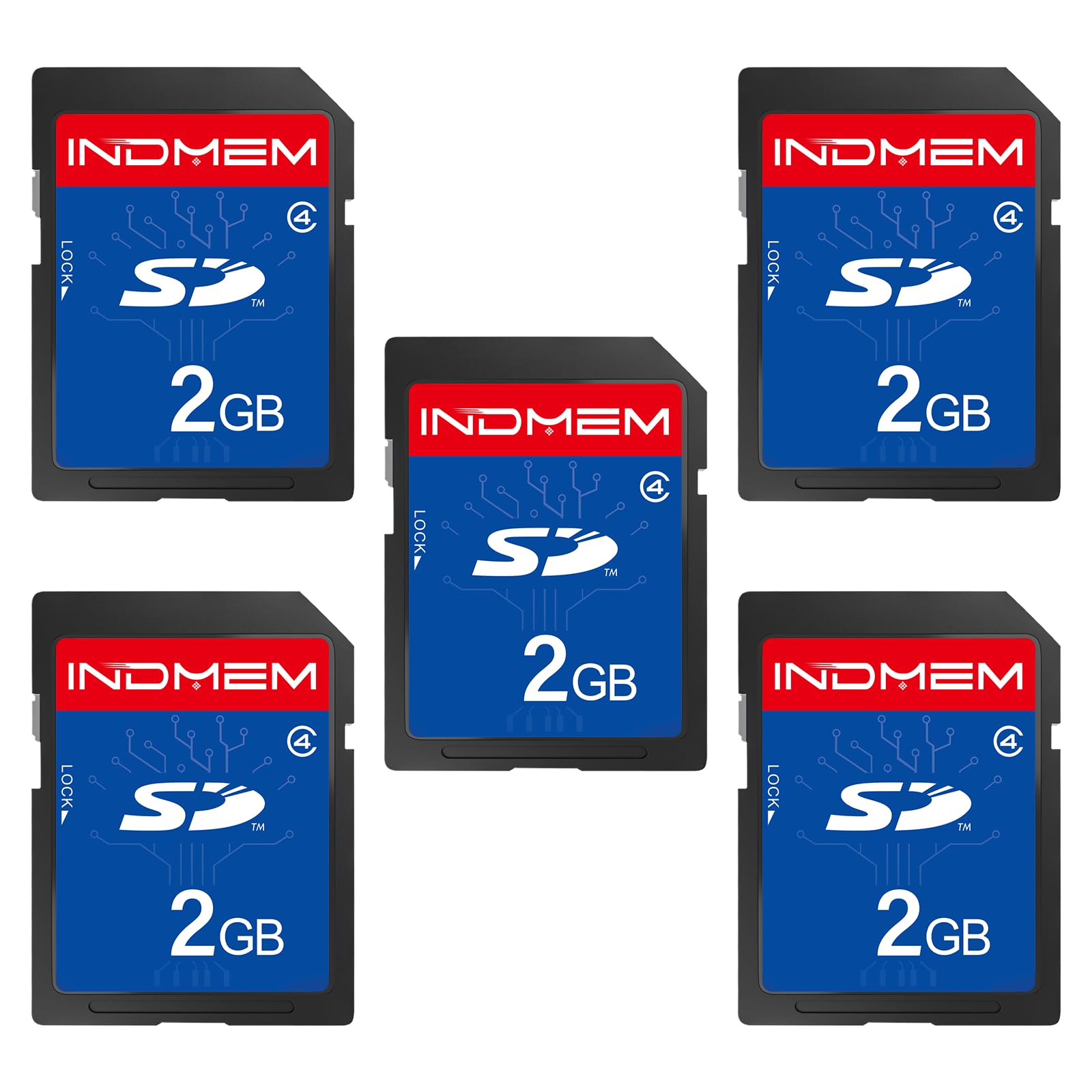 INDMEM - Tarjeta SD (5 unidades, 2 GB, clase 4, tarjeta de memoria flash, 2 G, SLC, Stanard, tarjetas digitales seguras)