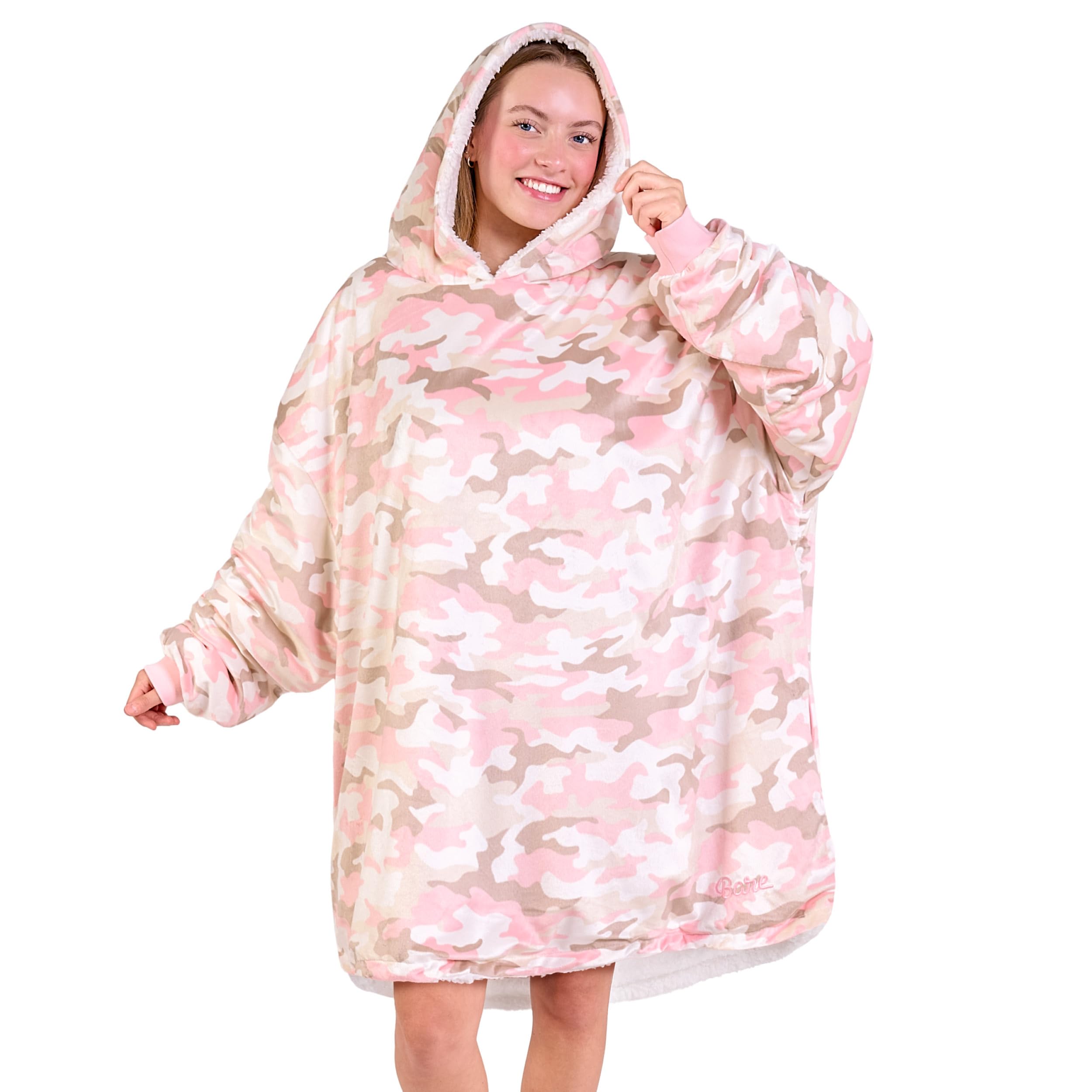 Bare Home Wearable Blanket Hoodie - Soft Plush Sherpa - Warm and Cozy - Oversized Wearable Blanket