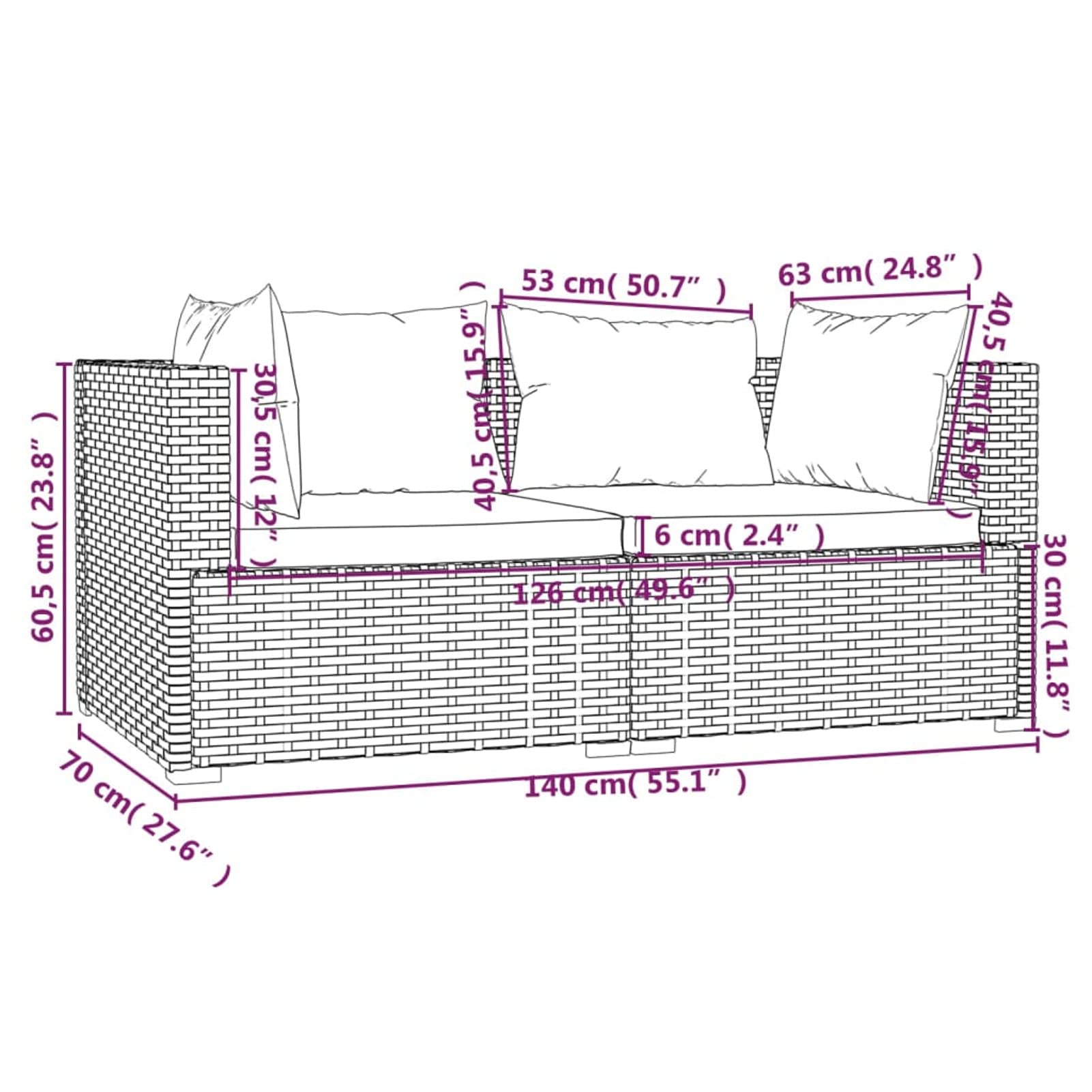 3pz Divano da Esterno, Salotto da Giardino, Divano Rattan, Divani da Giardino, Set Divano Giardino per Esterno, con Cuscini in Polyrattan Grigio