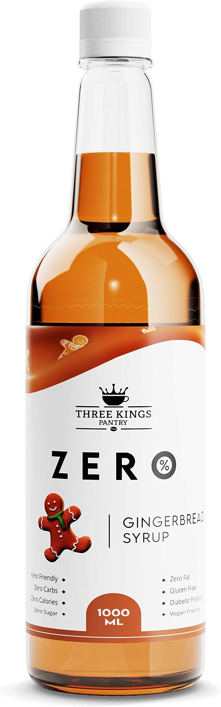 Three Kings Pantry Zero Calorie Syrups | Keto Friendly Coffee Syrup Sugar Free | Guilt Free indulgent flavouring (Gingerbread)