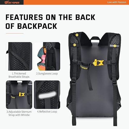 Miniatura 5 de SKYSPER Mochila de senderismo plegable de 30 L, mochila ligera de viaje para mujeres y hombres (gris oscuro)