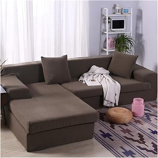 Daesar Fundas Sofa Elasticas,Fundas Sofa de 4 Plazas Elasticas,Color Sólido Forro Polar Fundas Sofá Marrón Claro,4 Plazas(235-310CM)