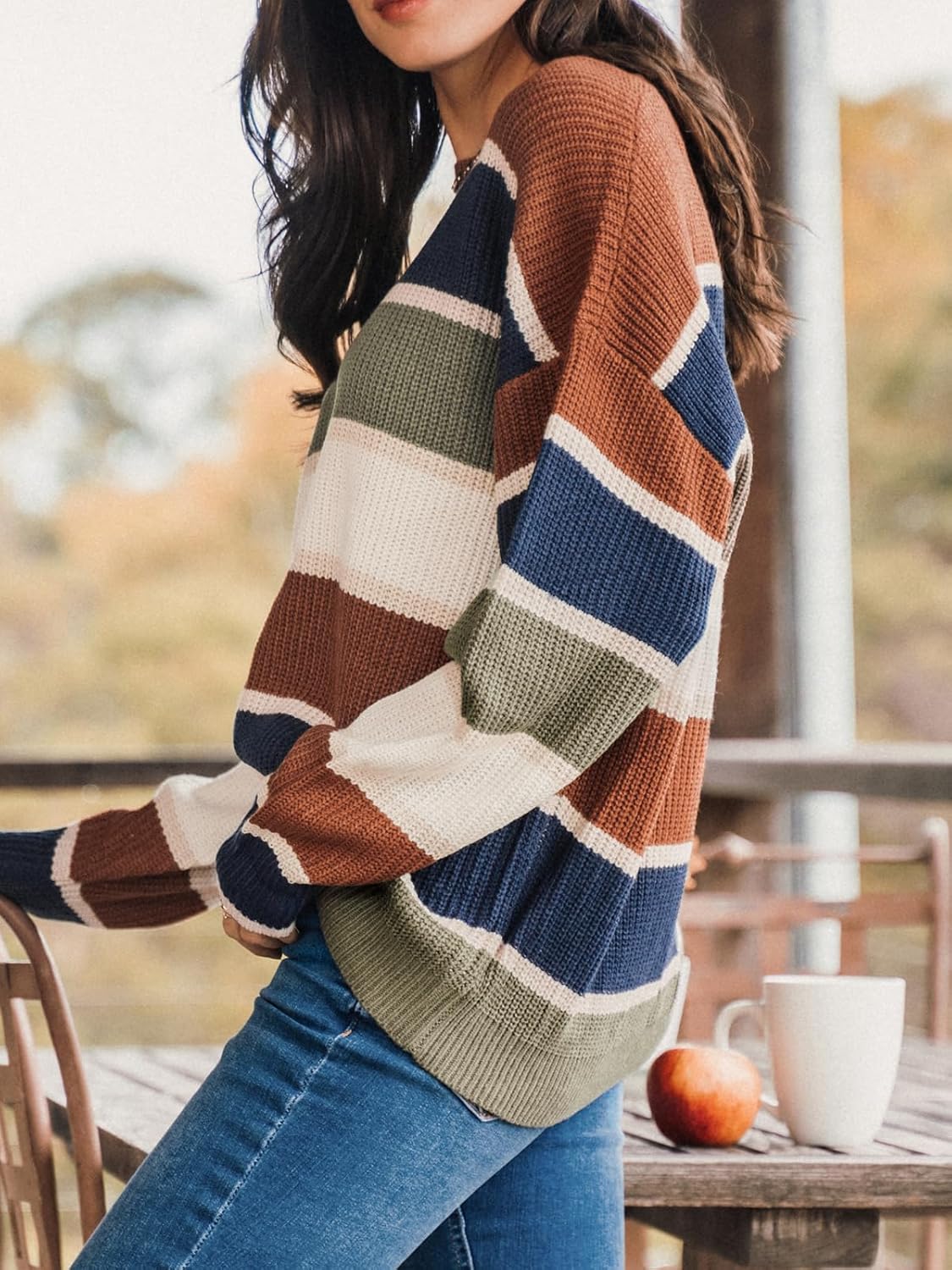 CUPSHE Womens Striped Sweaters Crewneck Long Sleeve Colorblock Casual Pullover Sweater Tops - Image 5