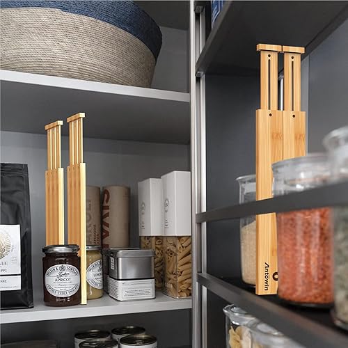 Miniatura 15 de ANTOWIN Separadores de cajones de bambú expandibles, separadores de cajones, organizador ajustable con resorte de 17 a 22 pulgadas para utensilios