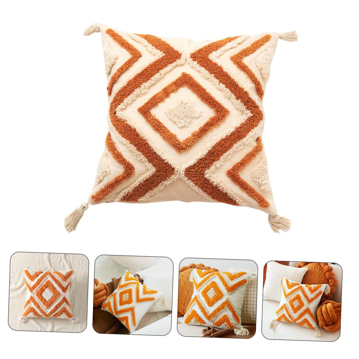 Fodera Cuscino Boho Arancia in Cotone Cerniera Nascosta
