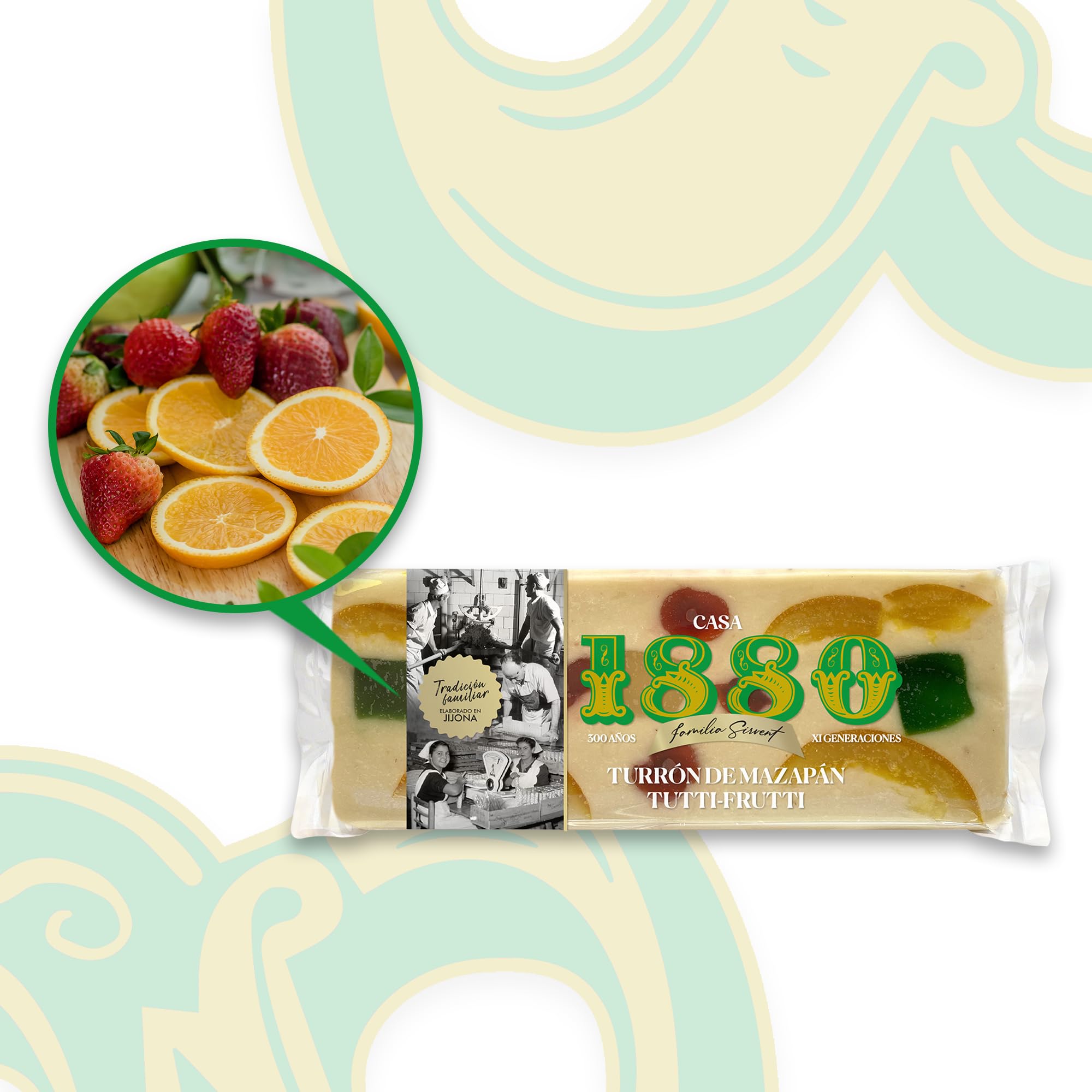 Turrón de Mazapan Tutti-Frutti Rilsan 300g, Tableta con Almendras Seleccionadas, Receta Tradicional, Regalo Navideño
