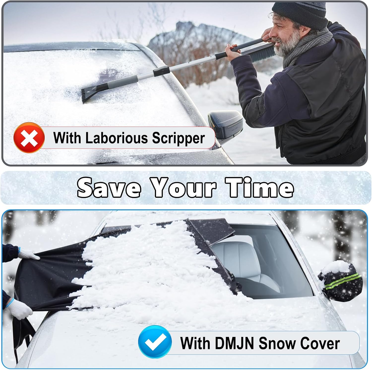 [Upgraded] 7-Layer Car Windshield Snow Cover, [Efficient Winter Protection] Against Snow, Ice, Frost and Water, [Military-Grade Durable] Universal Fit for Cars, SUVs, and Trucks-Medium