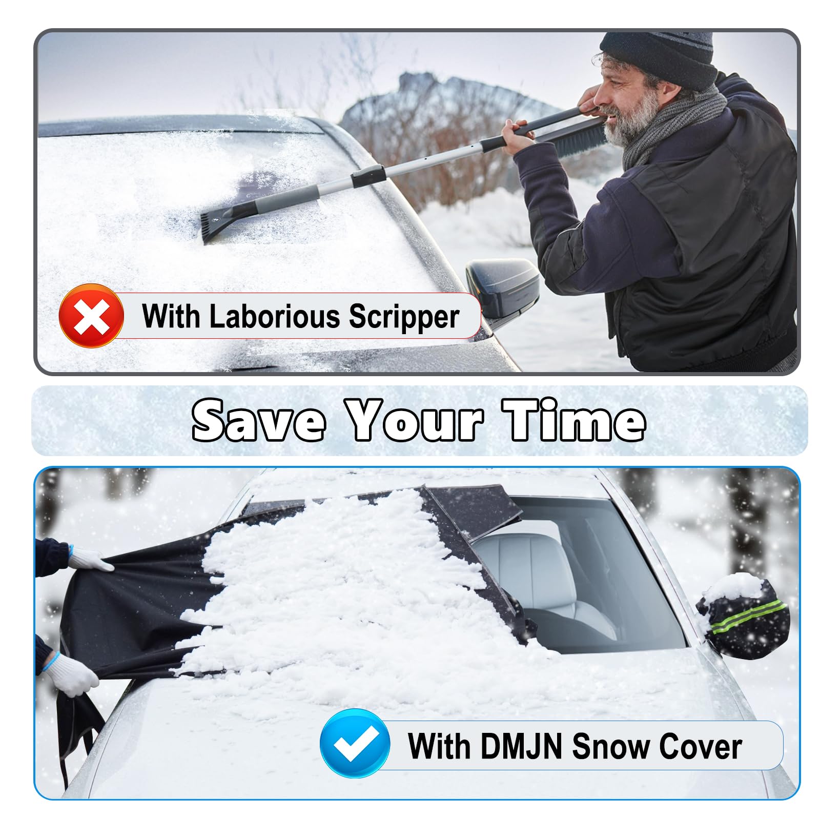 DooGooCoo Upgraded 7-Layer Car Windshield Snow Cover Efficient Winter Protection Against Snow Ice Frost and Water Military-Grade Durable — view 4