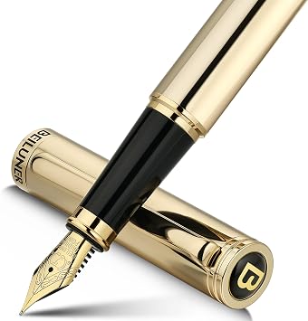 BEILUNER Gold Fountain Pen,Stunning Luxury Pens with 24K Gold Finish, Gorgeous 24K Gilded NibFine, Trustworthy Pen Gift for Men&Women -Ink Converter-Elegant, Professional, Nice Pen for Writing