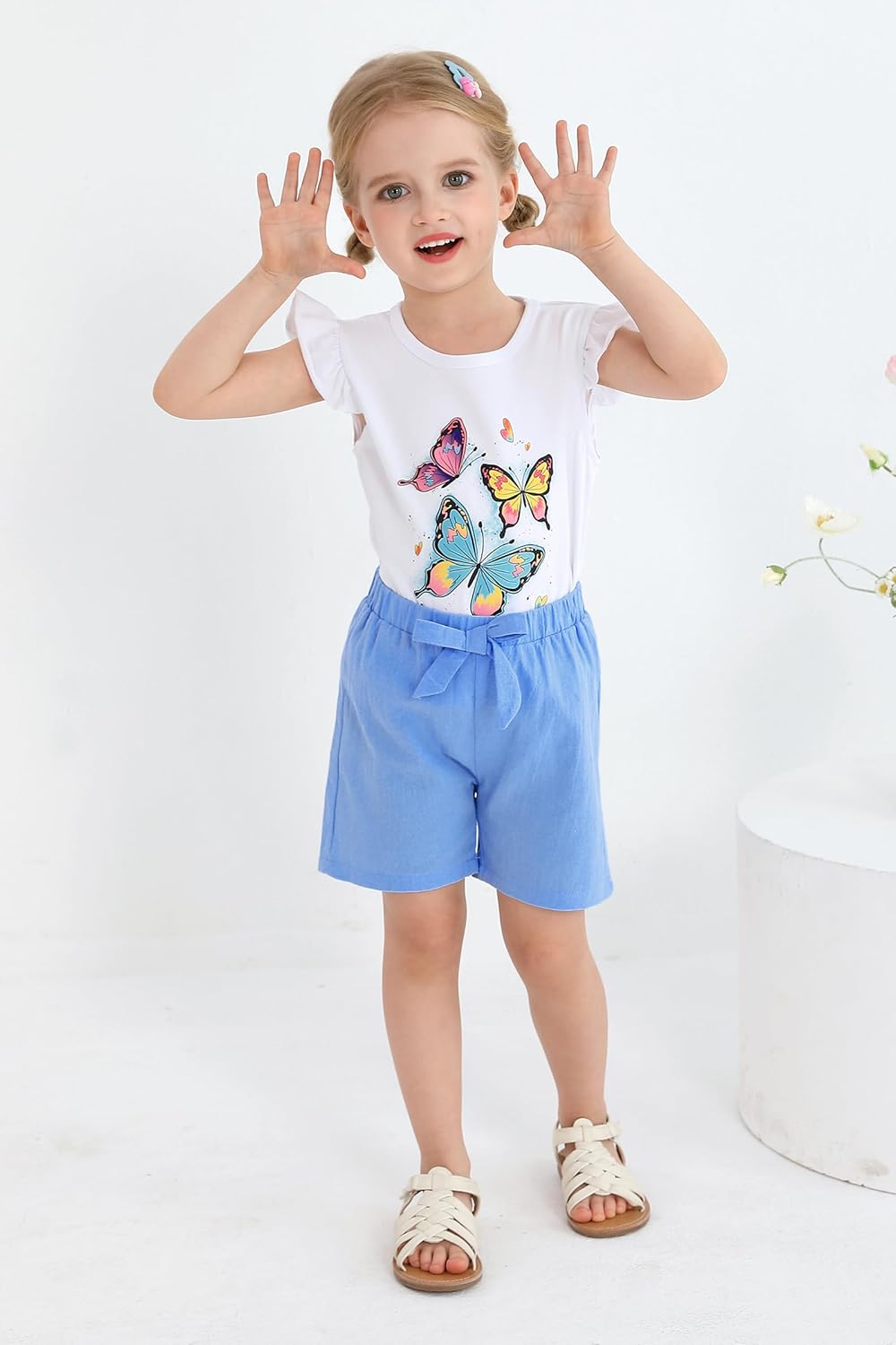 YOUNGER TREE Toddler Baby Girls Clothes Sunflower T-shirt + Bowknot Shorts with Cute Summer Girl Clothes Set - Image 2