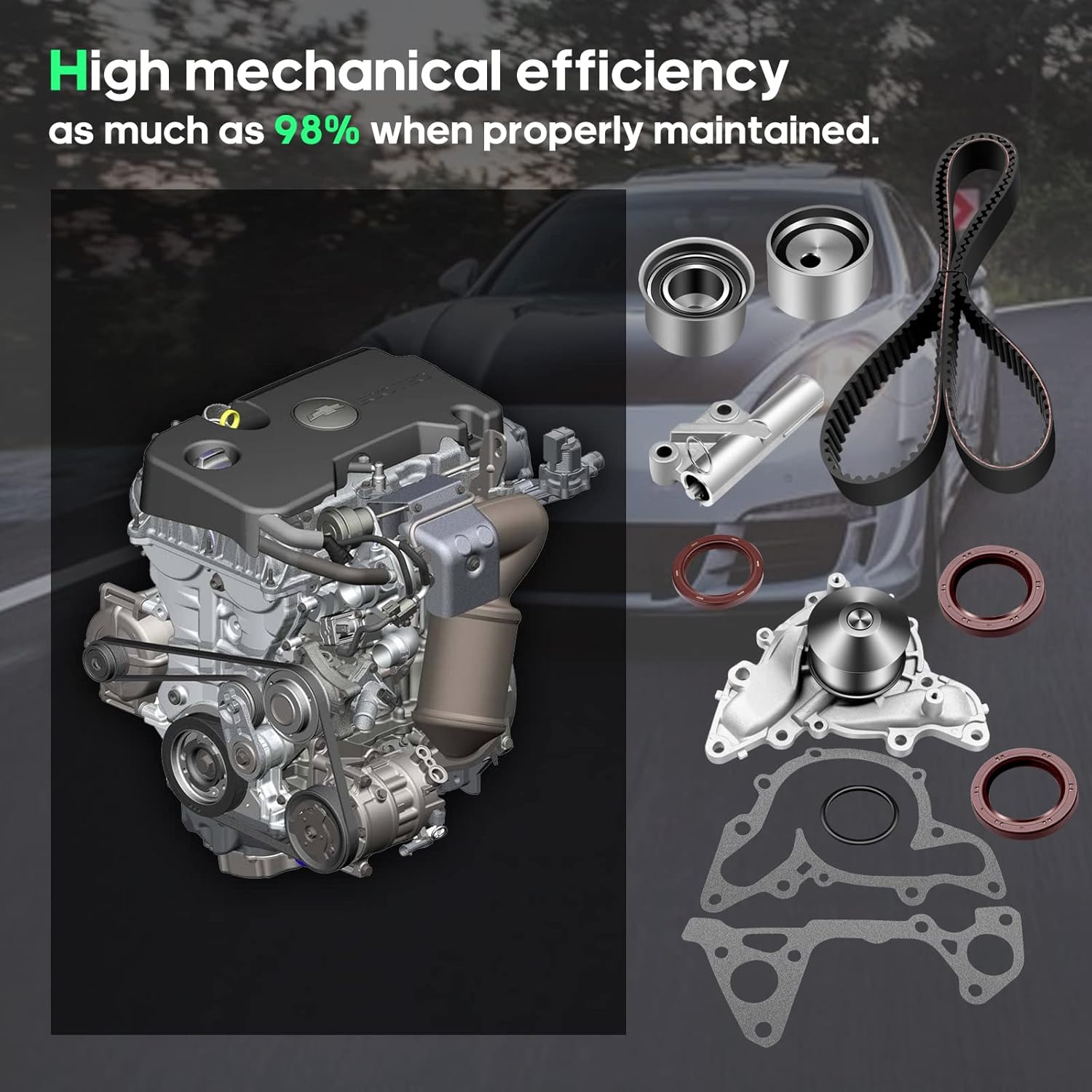 SCITOO Engine Timing Belt Kit Fits for 97-04 for Mitsubishi Diamante 06-12 for Mitsubishi Eclipse 04-08 10-11 for Mitsubishi Endeavor 05-07 09 for Mitsubishi Galant 97-00 for Mitsubishi Montero