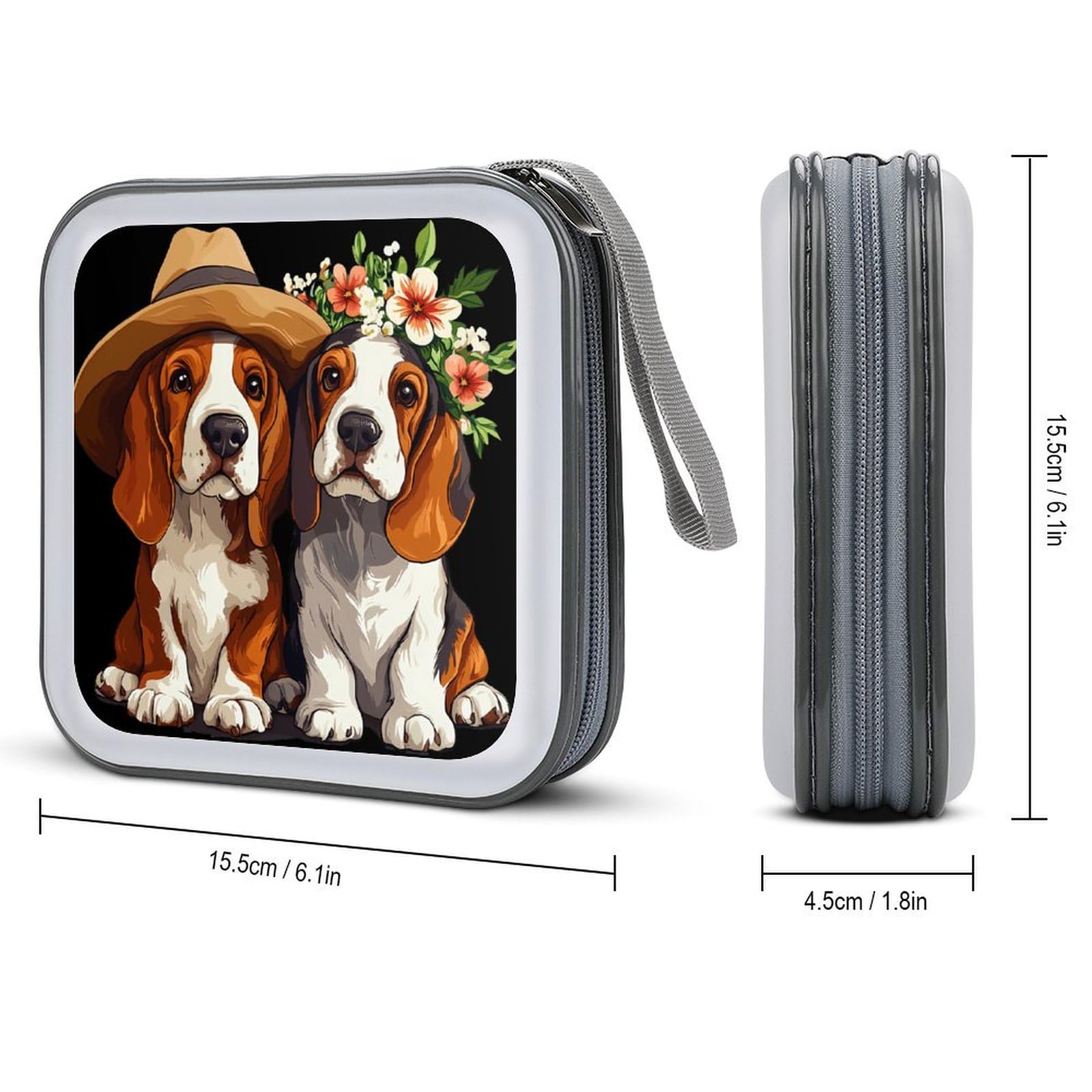 Basset Hounds CD Case Plastic DVD Case Holder Wallet Disc Storage Organizer for Car Travel