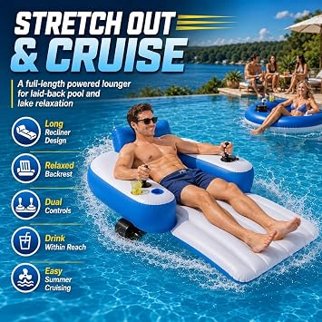 2026 Motorized Pool Floats for Adults Summer Cruiser, 40/66in Large Rechargeable Electric Rc Inflatable Raft Pool Lazy Float River Tubes with Backrest Cup Holder, Water Lounger for Beach Party