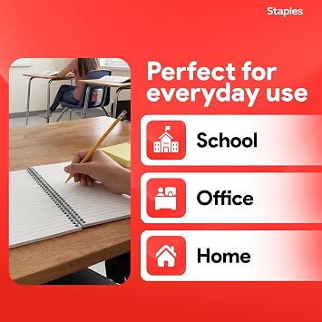 Staples 1-Subject Spiral Notebook, College Ruled, 80 Sheets, 3-Pk