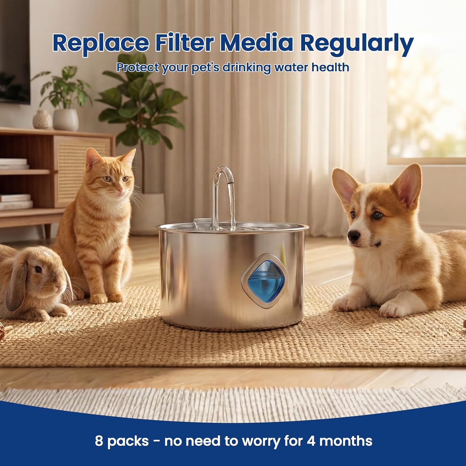 Cat Water Fountain Filter, 8 Replacement Filters & 4 Pump Sponges