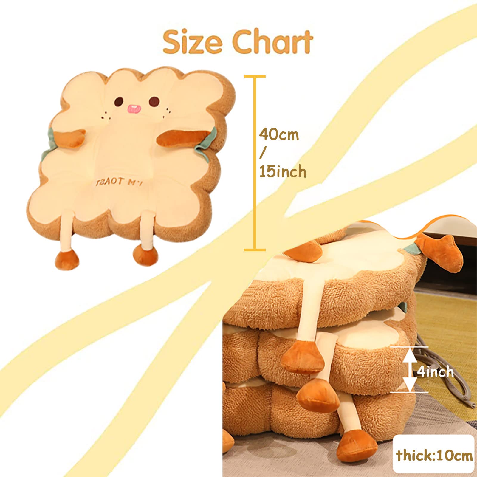 Toast pluche stoel kussen leuke stoel kussen gesneden brood kussen cartoon stoel kussens brood vloer kussens Home Bed Kawaii kamer decor kussen stoel kussen (Angry (Pack of 2