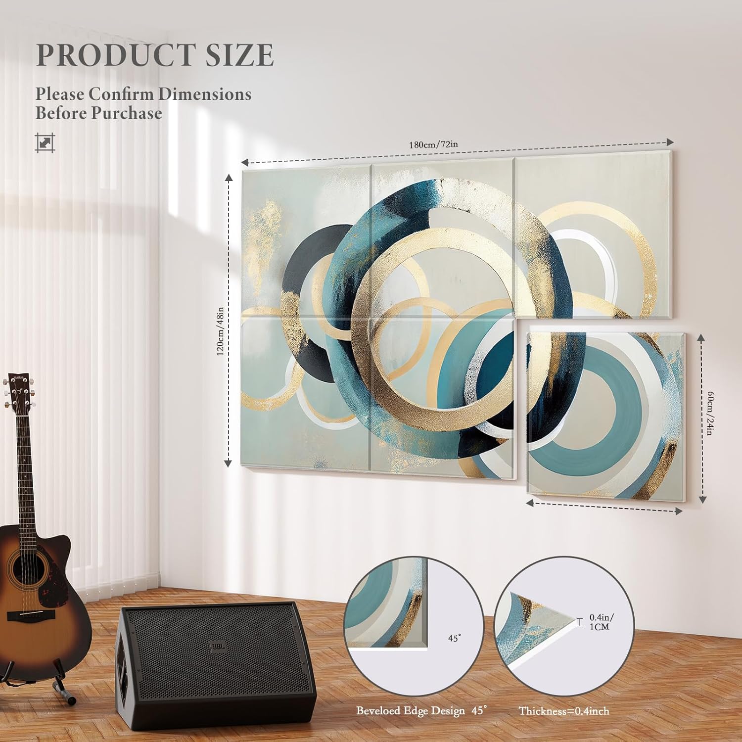 jber 6 pack art acoustic panels, 72×48 inches soundproof wall panels, large self-adhesive wall panels, decorative sound absorbing panels, sound panels for recording studio, living room (circular) 72"×48" circular
