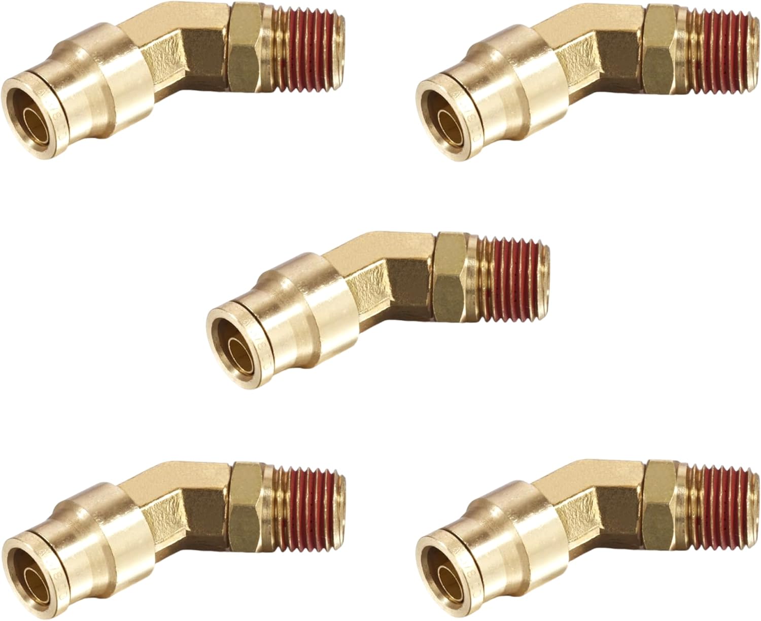 45° Swivel Elbow Push-to-Connect Fittings, 5PCS Brass C36000 Male Elbow Connectors for Nylon Tubing in Pneumatic Systems (3/8"OD x 1/2" NPT)