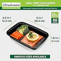 Vista 3 de Freshware Recipientes de comida preparada con 1 compartimento con tapas, caja Bento, sin BPA, apilables, aptos para microondas, lavavajillas