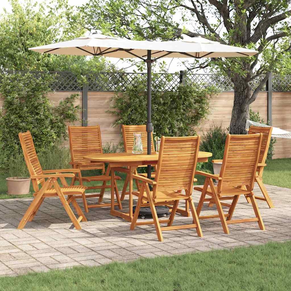 Juego de comedor rústico de madera de acacia maciza, 7 piezas, color marrón, con mesa plegable y sillas con reposabrazos y cojines extraíbles para mayor comodidad