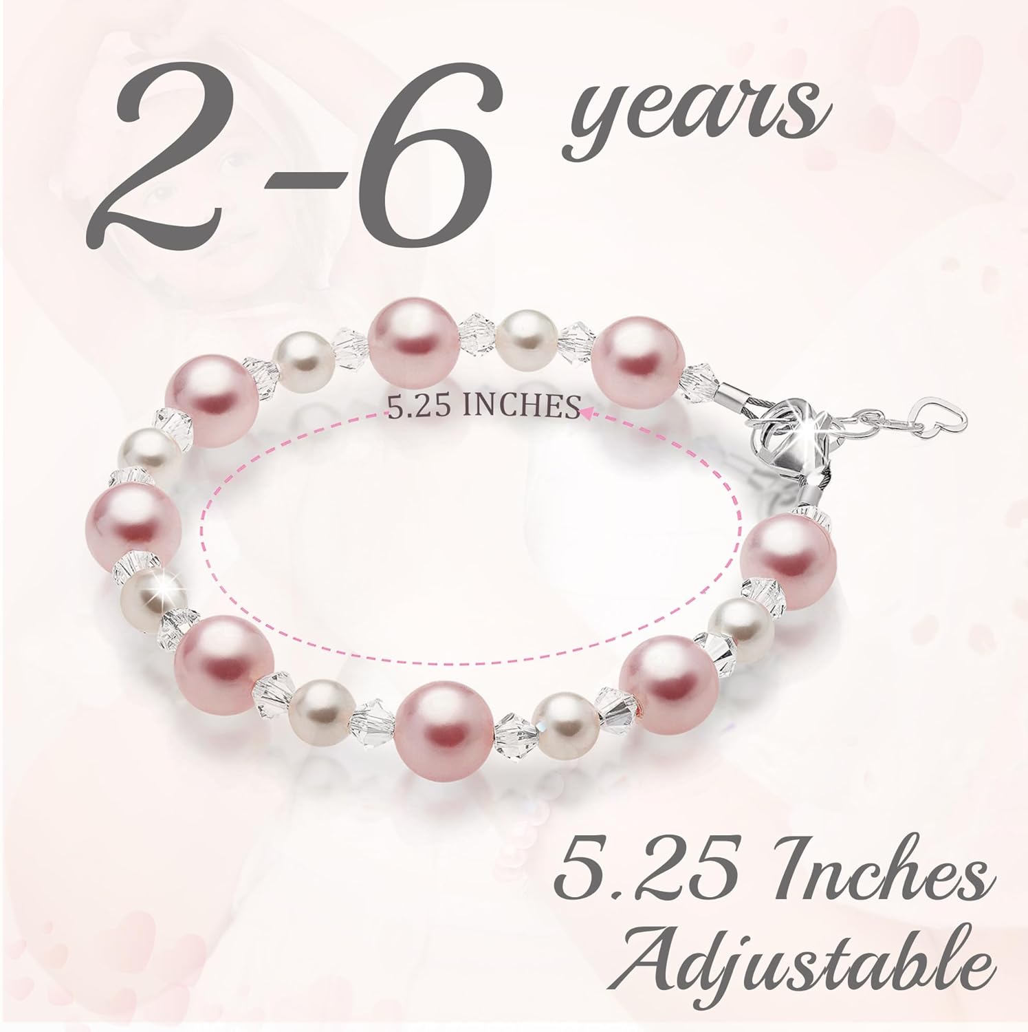 Baby Crystals Sterling Silver Pearl Bracelet for Baby Girls – Newborn, Infant, Toddler, Pink and white Simulated Pearls & Crystals, Safe Keepsake Children’s Jewelry Bracelets for Girls - Image 3