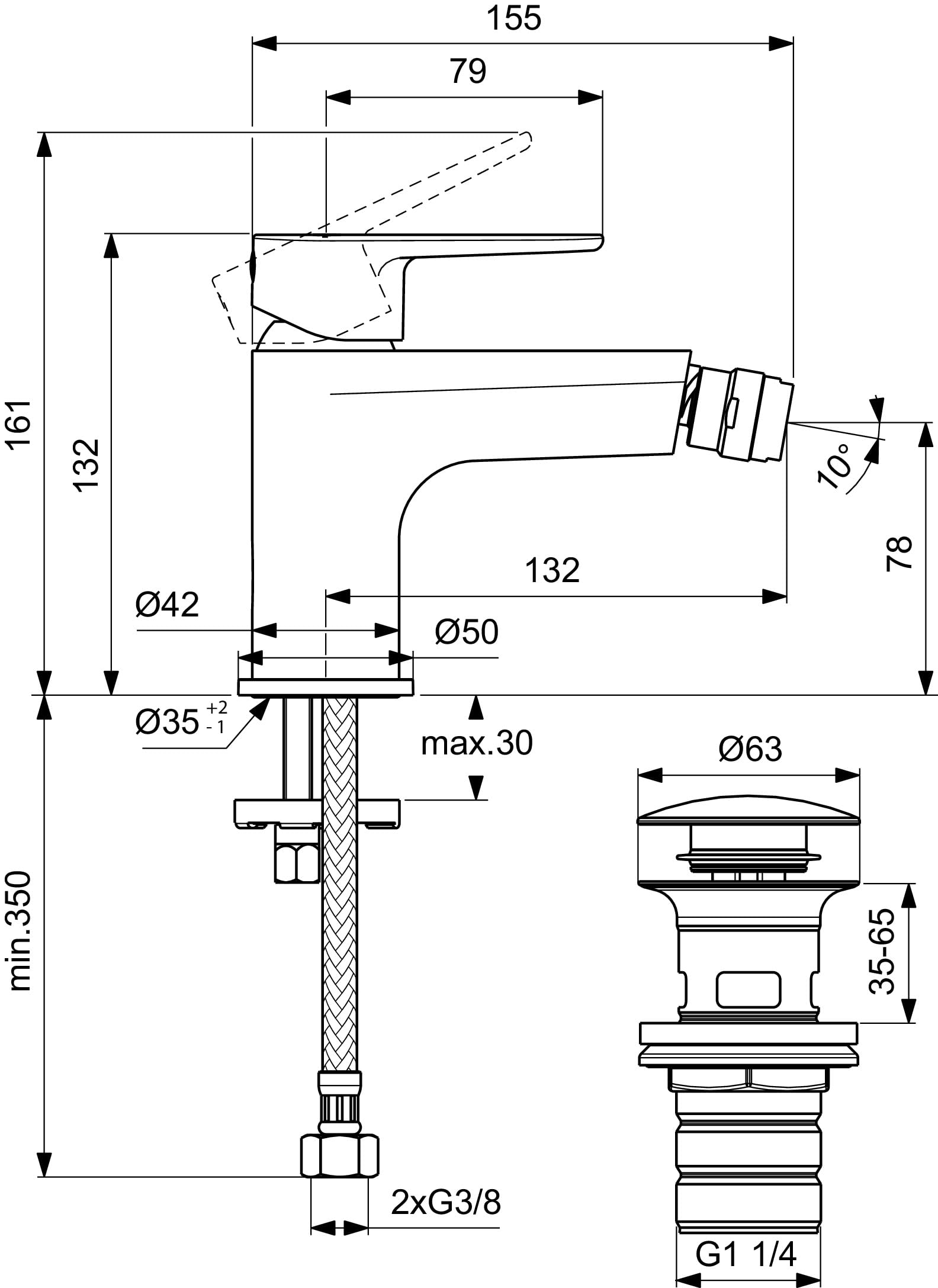 Ideal Standard - Cerafine O, Mikser jednouchwytowy do bidetu, Różowy