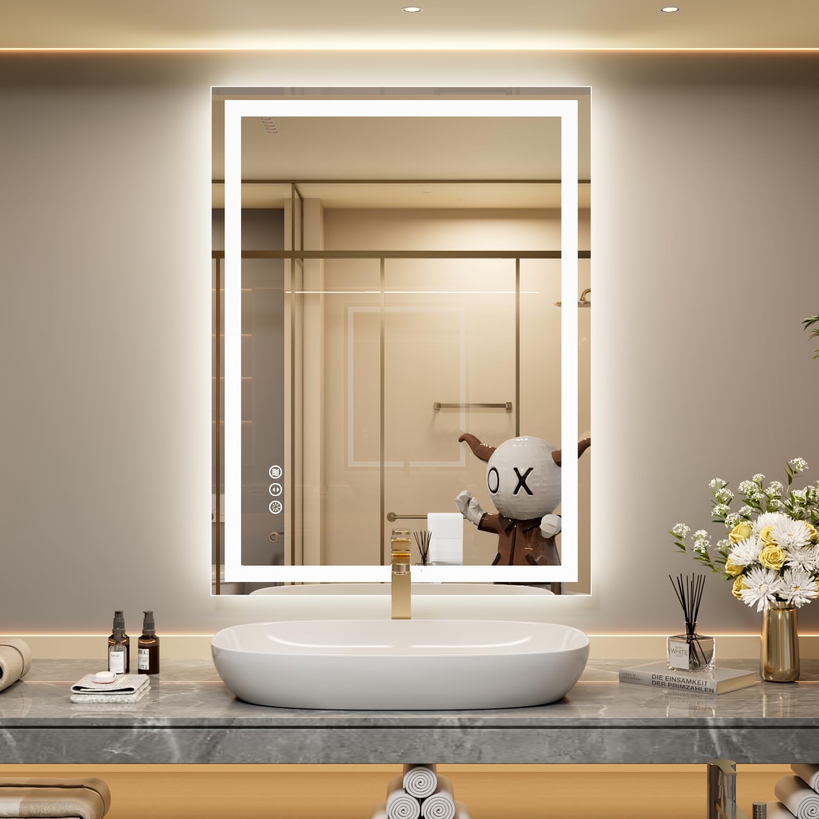 Snowdool LED Bathroom Mirror 60x80cm, Dimmable 3-Colour, Anti Fog, Memory — image 1